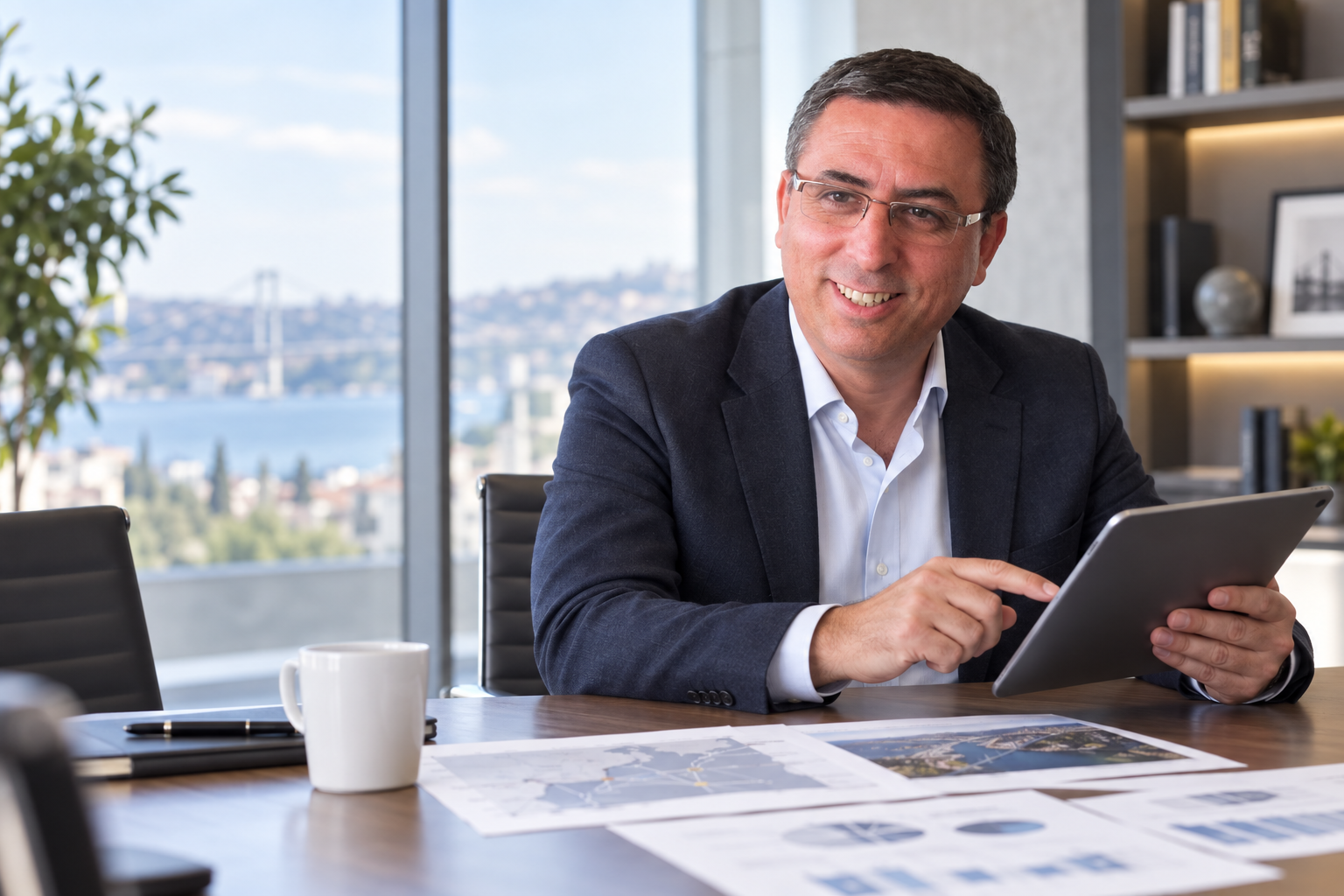 İsmail İnci ofiste proje değerlendirmesi yaparken